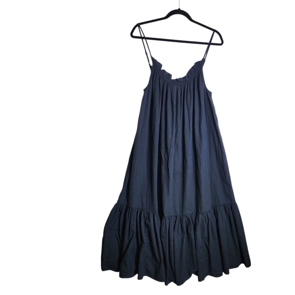 J.Crew Women Black Cotton Gauze Tiered Maxi Dress M-L Adjustable Straps